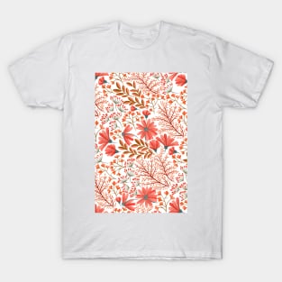 Beautiful Nature Red Pink Flowers Watercolor Seamless Abstract Floral T-Shirt